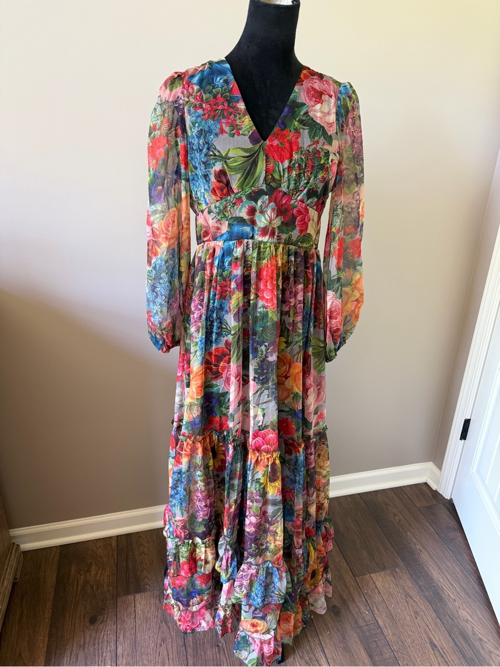 Toleen NEW w/Tags Boho Stunning Inspo Medium Sheer Lined Maxi Dress Floral